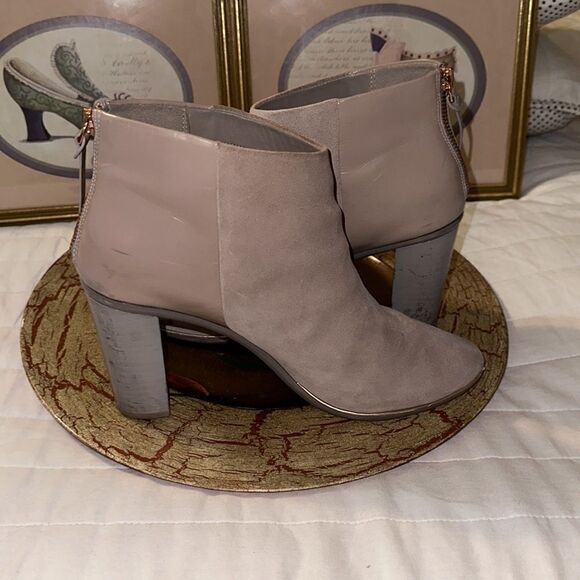 Ted Baker 10.5 41 Lorca 3 Contrast Suede Leather Mink Pink Stacked Heel Booties - Picture 7 of 11